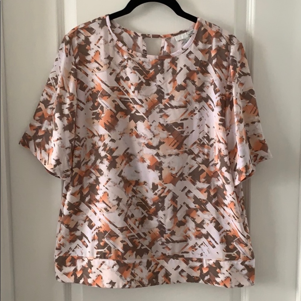 14TH & UNION Split Back Short Sleeves Polyester Print Blouse Size Medium